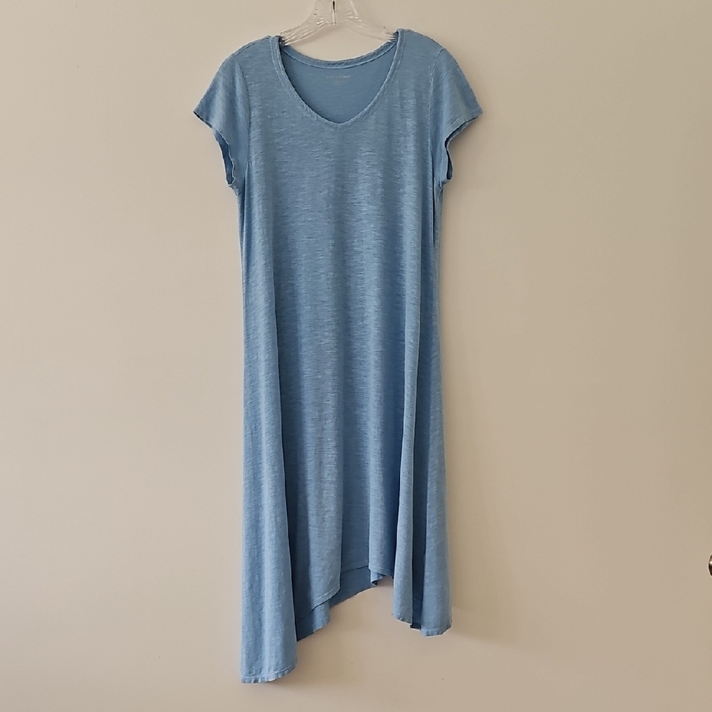 Eileen Fisher Blue Hemp Tshirt Nap‎ Dress With Assymetrical Hemline Size Small